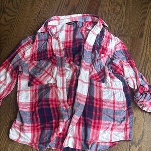 Express Women's Plaid Button Down Shirt - Red and Blue